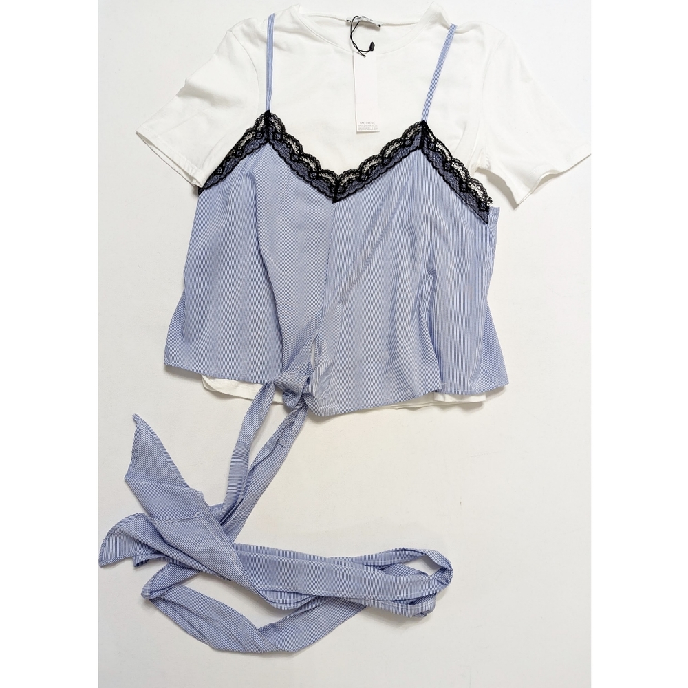 ZARA Striped Top and T-shirt With Lace Trim Size M